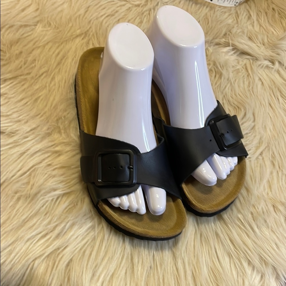 Project Cloud Black Leather Slides